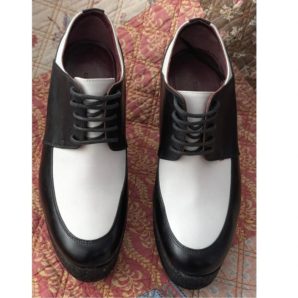 Celine Two Tone Platform Wedge Oxford Shoes Black White‎ Leather EU 36.5